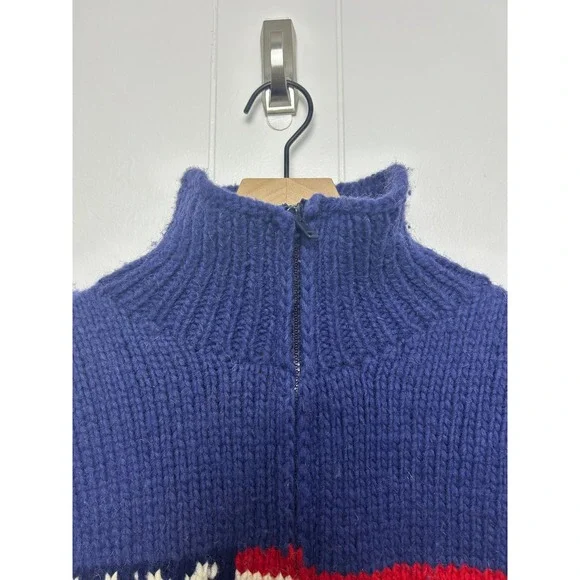 Woolies Vintage American Flag Knit Full Zip Cardigan Sweater Made in Ecuador - Picture 7 of 12